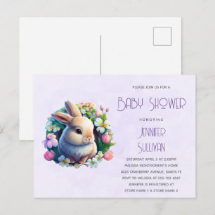 Invitation Carte Postale Lapin de Pâques dans les fleurs printanières Baby 