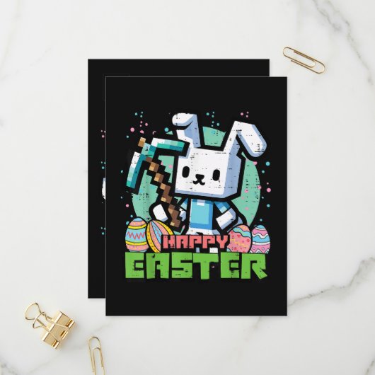Invitation Carte Postale Lapin de Pâques Pixel Game Joyeux  (Devant/Arrière en situation)