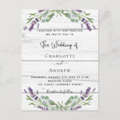 Invitation Carte Postale Lavande eucalyptus mariage en bois blanc (Devant)