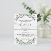 Invitation Carte Postale Lavande eucalyptus mariage en bois blanc (Debout devant)