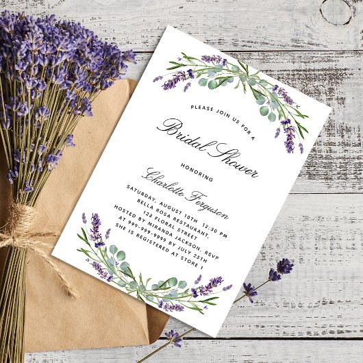 Invitation Carte Postale Lavande eucalyptus violette fleurie douche nuptial