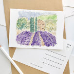 Invitation Carte Postale Lavande Fields France Aquarelle<br><div class="desc">Une carte postale de voyage aquarelle magnifiquement peinte avec champs de lavande en Provence,  France.</div>