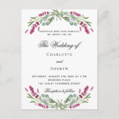 Invitation Carte Postale Lavande rose florale mariage vert (Devant)