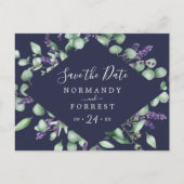 Invitation Carte Postale Lavande rustique | Navy Blue Enregistrer la date C (Devant)