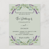 Invitation Carte Postale Lavande vert fleurie sauge vert QR mariage (Devant)