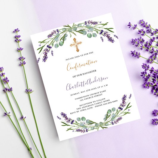 Invitation Carte Postale Lavande violet fleurit verdure Confirmation
