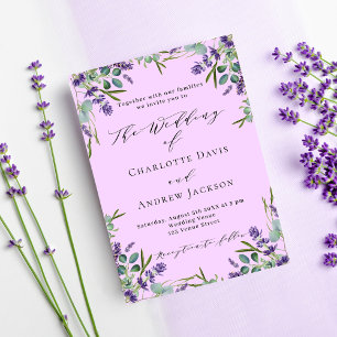 Invitation Carte Postale Lavande violet rose fleurs mariage