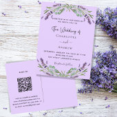 Invitation Carte Postale Lavande violet verdure fleurie mariage code QR