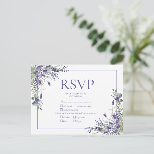 Invitation Carte Postale Lavender Eucalyptus Botanical Script Wedding RSVP (Debout devant)