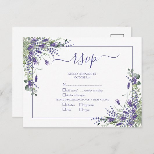 Invitation Carte Postale Lavender Eucalyptus Botanical Script Wedding RSVP (Devant / Derrière)