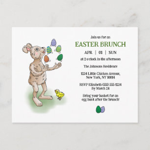 Invitation Carte Postale Le brunch de Pâques de Lapin jongleur