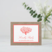 Invitation Carte Postale Le Corail Sur Burlap Boho Beach Wedding Collection (Debout devant)
