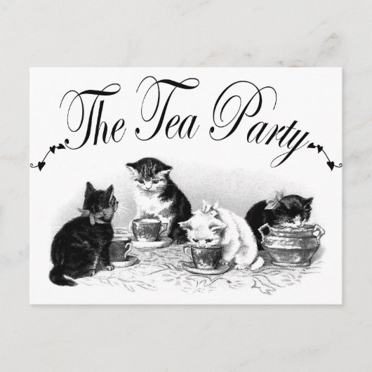 Invitation Carte Postale Le Tea Party Kittens (Devant)