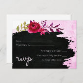 Invitation Carte Postale LeahG Budget Rose Rose Noir Mariage moderne (Devant / Derrière)