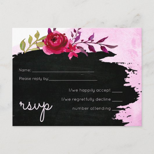 Invitation Carte Postale LeahG Budget Rose Rose Noir Mariage moderne (Devant)
