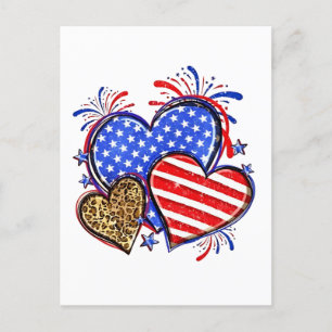 Invitation Carte Postale Leopard American Flag Heart 4 juillet USA