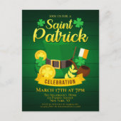 Invitation Carte Postale Leprechaun Casquette et Gold St. Patrick's Day (Devant)