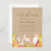 Invitation Carte Postale Les Amis Rustiques Du Baby shower Forestier (Devant / Derrière)