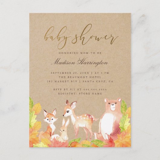 Invitation Carte Postale Les Amis Rustiques Du Baby shower Forestier (Devant)