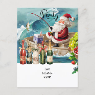 Invitation Carte Postale Les amoureux de la pêche Noël avec le Père Noël