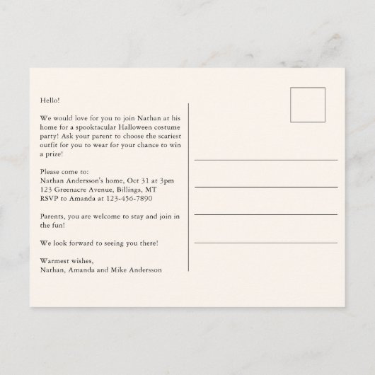 Invitation Carte Postale Les enfants Spooktacular Halloween Costume Party (Dos)