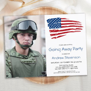 Invitation Carte Postale Les militaires s'éloignent Parti USA - Drapeau amé