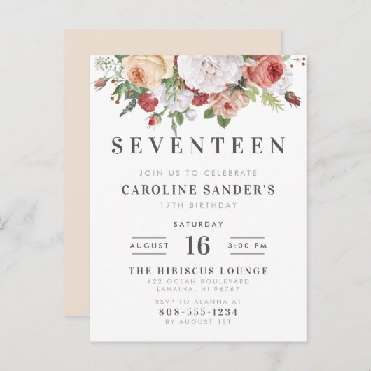 Invitation Carte Postale Lettre Moderne & Bouquet Aquarelle Anniversaire (Devant / Derrière)