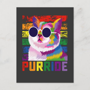 Invitation Carte Postale LGBT Tie Dye Pride Chat Purride Gay Rainbow Retro