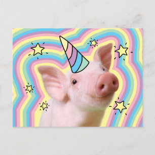 Invitation Carte Postale Licorne Cochonnet Magique