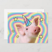 Invitation Carte Postale Licorne Cochonnet Magique (Devant / Derrière)