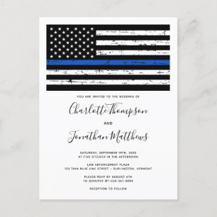 Invitation Carte Postale Ligne Bleue Mince Mariage de police 
