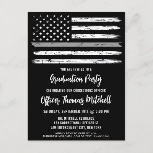 Invitation Carte Postale Ligne gris mince Agent correctionnel Inv.