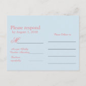 Invitation Carte Postale Lignes roses RSVP sur Arrière - plan bleu (Dos)