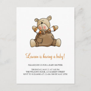 Invitation Carte Postale Lil' Bears ・ Baby Boy Brown Romper