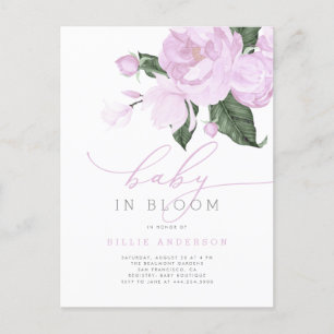 Invitation Carte Postale Lilac Floral Baby in Bloom Girl Douche