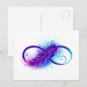 Invitation Carte Postale L'infini avec plume violette (Devant / Derrière)