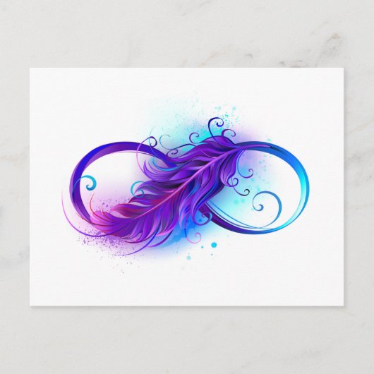 Invitation Carte Postale L'infini avec plume violette (Devant)