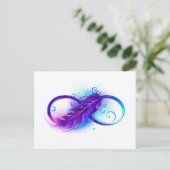 Invitation Carte Postale L'infini avec plume violette (Debout devant)