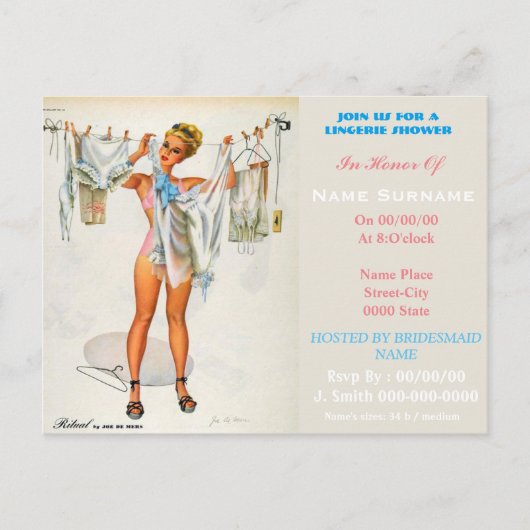 Invitation Carte Postale lingerie, lingerie showe, lingerie douche invitati (Devant)