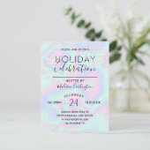 Invitation Carte Postale Liquide Faux Holographique Textes Snowflakes Holid (Debout devant)