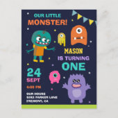 Invitation Carte Postale Little Monster 1ère fête d'anniversaire (Devant)