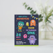 Invitation Carte Postale Little Monster 1ère fête d'anniversaire (Debout devant)