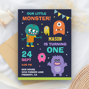 Invitation Carte Postale Little Monster 1ère fête d'anniversaire