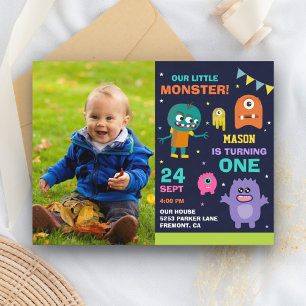 Invitation Carte Postale Little Monster 1ère photo fête d'anniversaire