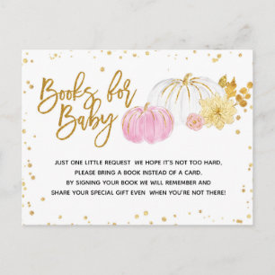 Invitation Carte Postale Livres en Baby shower Citrouille rose et or pour b