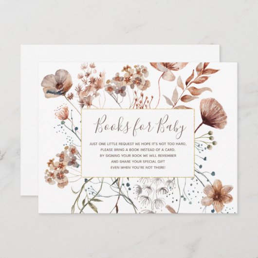 Invitation Carte Postale Livres Fleur sauvage d'automne pour bébé (Devant / Derrière)