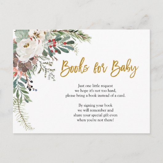 Invitation Carte Postale Livres Floraux de Noël Hivernal pour Bébé (Devant)