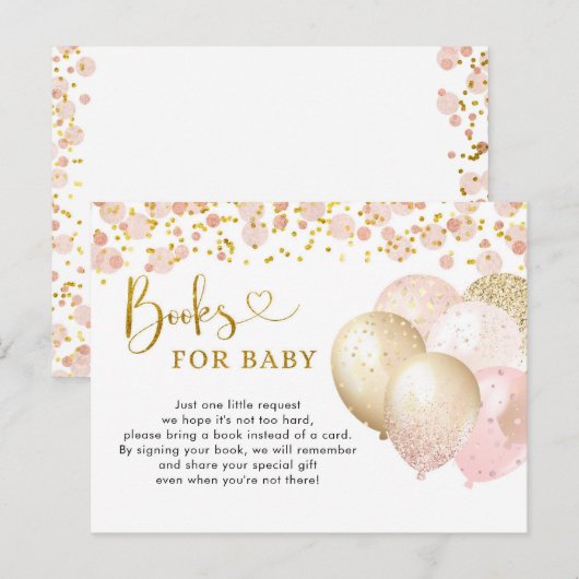 Invitation Carte Postale Livres pour bébé Fête de Bébé Ballon Rose Blush (Devant / Derrière)