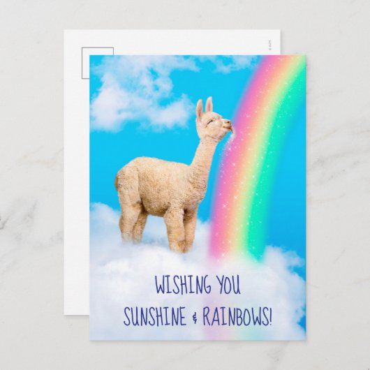 Invitation Carte Postale Llama Licking Rainbow (Devant / Derrière)
