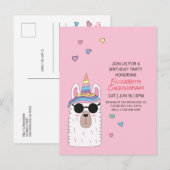 Invitation Carte Postale Llamacorn fête moderne mignonne anniversaire (Devant / Derrière)